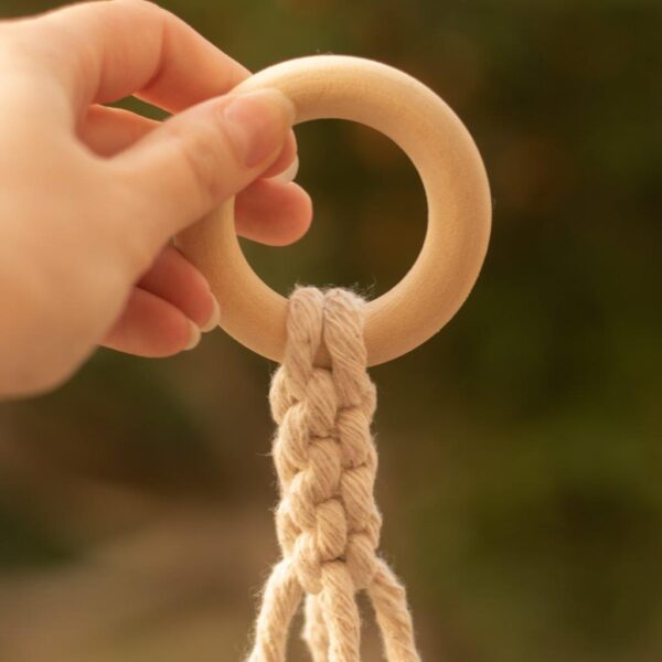 Displaying the beautiful top detail of the TimTam macrame plant hanger.