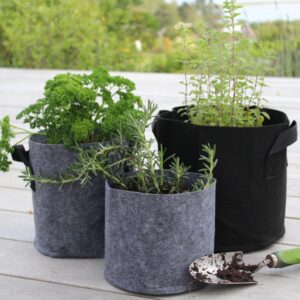 Fabric grow bag with herbs ready to be used